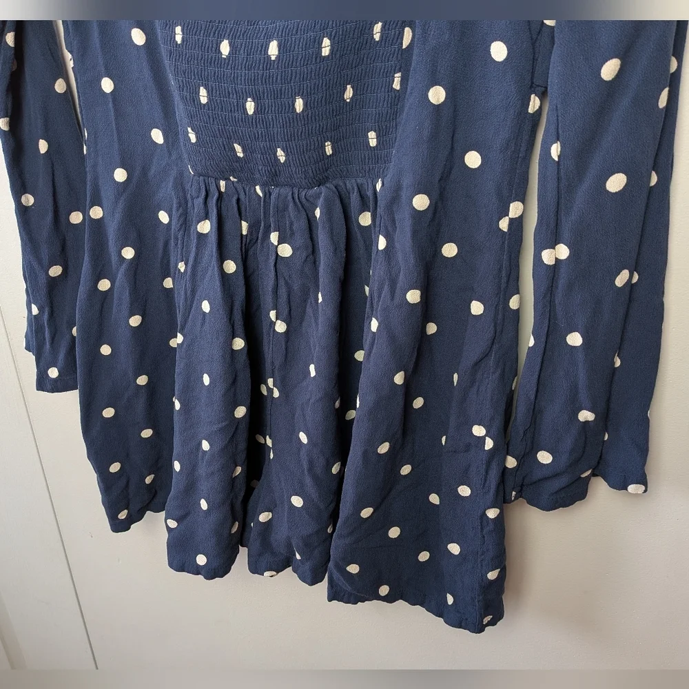 AMERICAN EAGLE Women Romper Shorts Long Flare Sleeves Polka Dot Size M Navy Blue - Picture 9 of 14